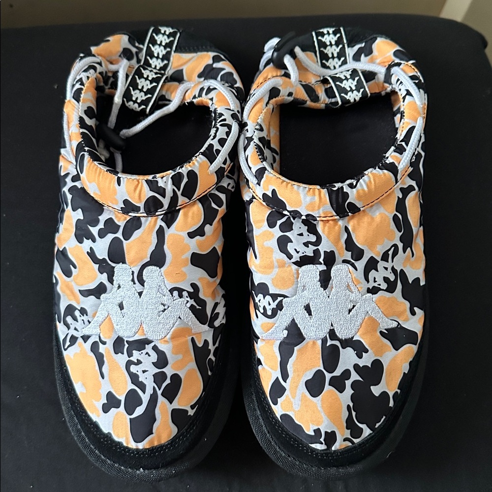 Kappa Black and Orange Patterned Slip-Ons